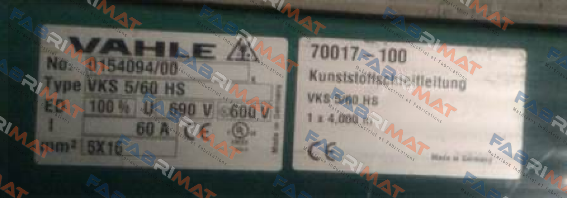 P/n: 0154094/00, Type: VKS5/63-4000HSA Vahle