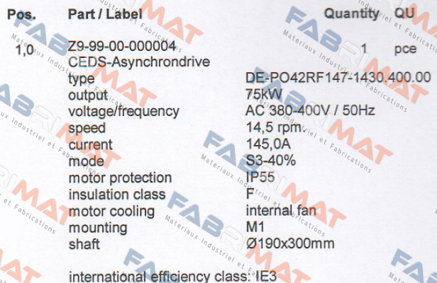 Type DE-PO42RF147-1430.400.00  Ceds Duradrive