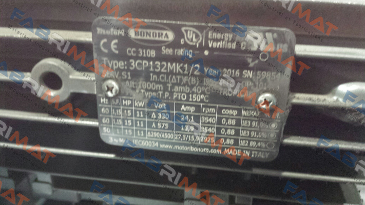 3CP132MK1/2 (OEM for FPZ) - obsolete, replaced by - GR.132 - 15 HP 330/575-60 UR PREMIUM  (Art. 4051+0107) Bonora