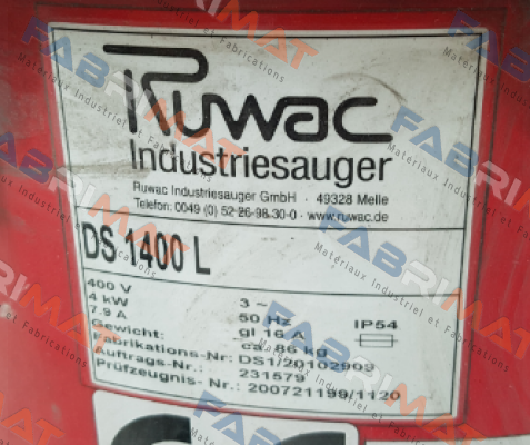 top cover for Ds 1400 L  Ruwac