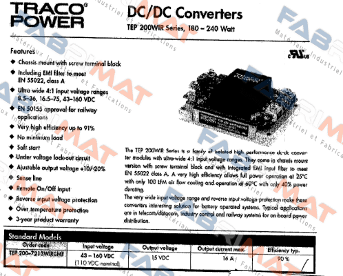 TEMP200-7213 WİRCMF  Traco Power