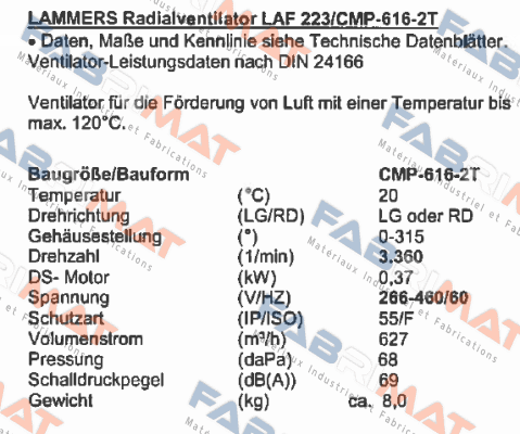 1012516 / CMP-616-2T (LAF223/616-2T) Sodeca