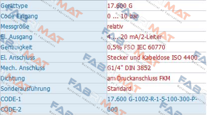 Code: 17.600 G-1002-R-1-5-100-300-P-000  Bd Sensors